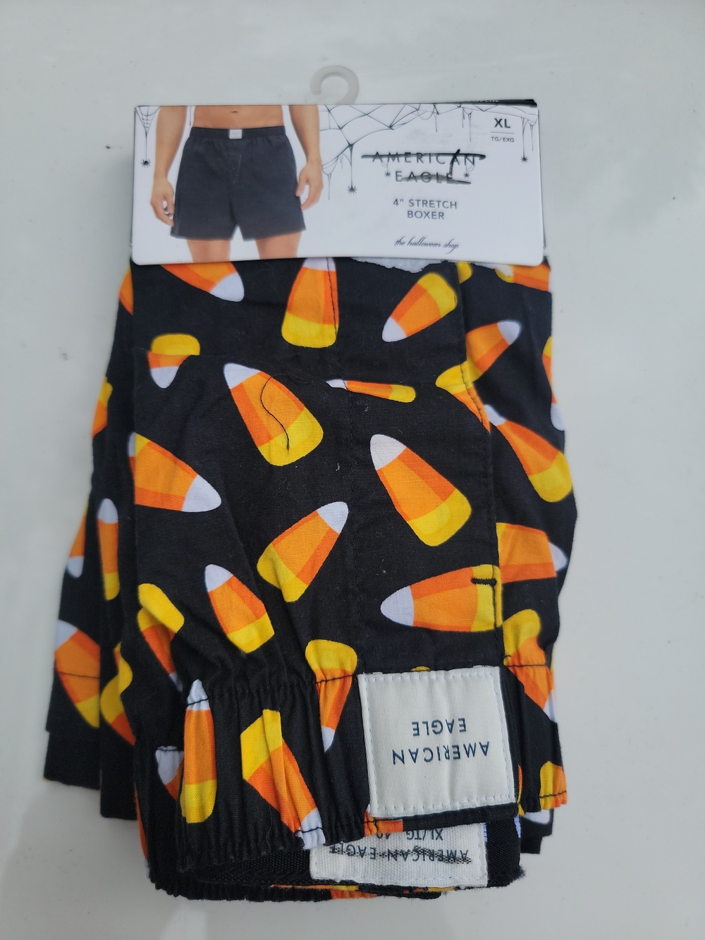 AMERICAN EAGLE 4" Stretch Boxer Size XL Black Yellow Orange Candy Corn